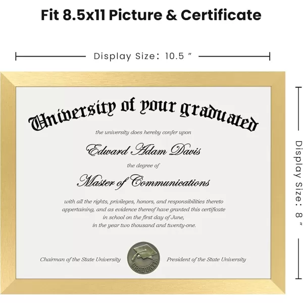 upsimples 85x11 Certificate Document Frame with Clear Plexiglass 1 Pack Diploma Frame BrownGold