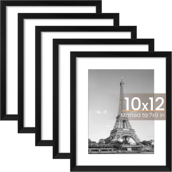 upsimples 8x10 Picture Frame Set of 5 Display Pictures 5x7 with Mat or 8x10 Without Mat Wall Gallery Photo Frames BrownBlack