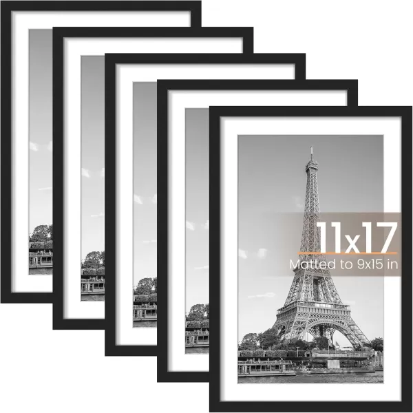 upsimples 8x10 Picture Frame Set of 5 Display Pictures 5x7 with Mat or 8x10 Without Mat Wall Gallery Photo Frames BrownBlack