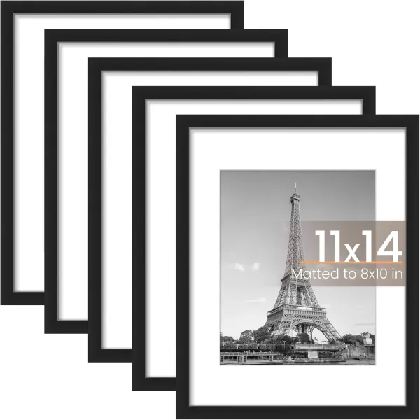 upsimples 8x10 Picture Frame Set of 5 Display Pictures 5x7 with Mat or 8x10 Without Mat Wall Gallery Photo Frames BrownBlack