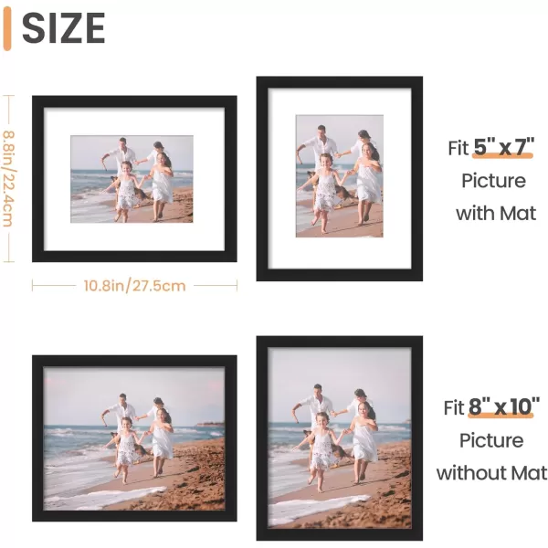 upsimples 8x10 Picture Frame Set of 5 Display Pictures 5x7 with Mat or 8x10 Without Mat Wall Gallery Photo Frames BrownBlack