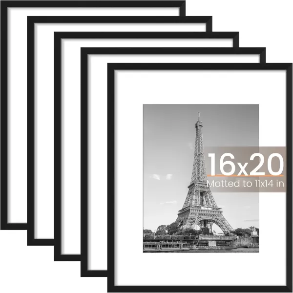 upsimples 8x10 Picture Frame Set of 5 Display Pictures 5x7 with Mat or 8x10 Without Mat Wall Gallery Photo Frames BrownBlack