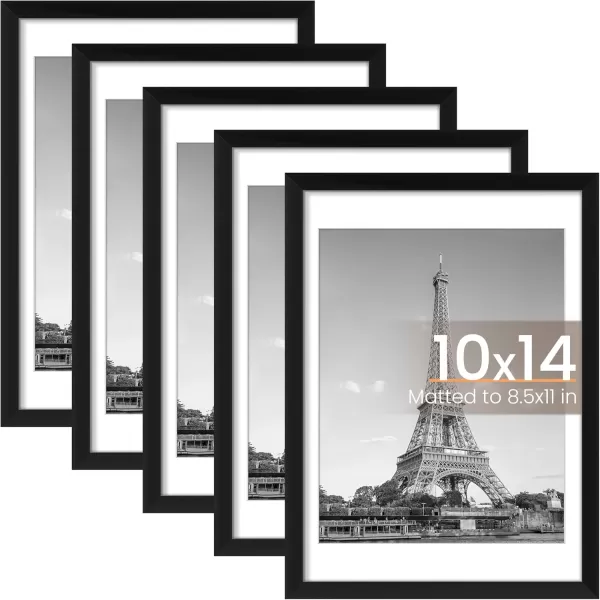 upsimples 8x10 Picture Frame Set of 5 Display Pictures 5x7 with Mat or 8x10 Without Mat Wall Gallery Photo Frames BrownBlack