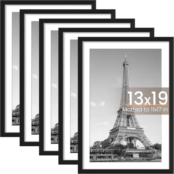 upsimples 8x10 Picture Frame Set of 5 Display Pictures 5x7 with Mat or 8x10 Without Mat Wall Gallery Photo Frames BrownBlack