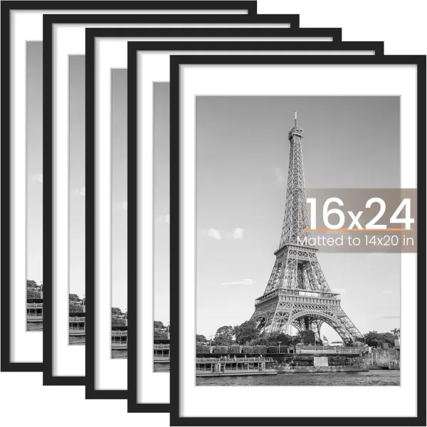 upsimples 8x10 Picture Frame Set of 5 Display Pictures 5x7 with Mat or 8x10 Without Mat Wall Gallery Photo Frames BrownBlack