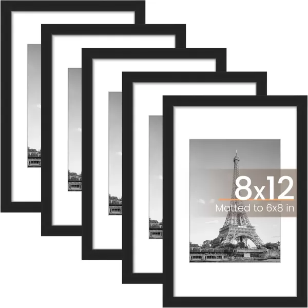 upsimples 8x10 Picture Frame Set of 5 Display Pictures 5x7 with Mat or 8x10 Without Mat Wall Gallery Photo Frames BrownBlack