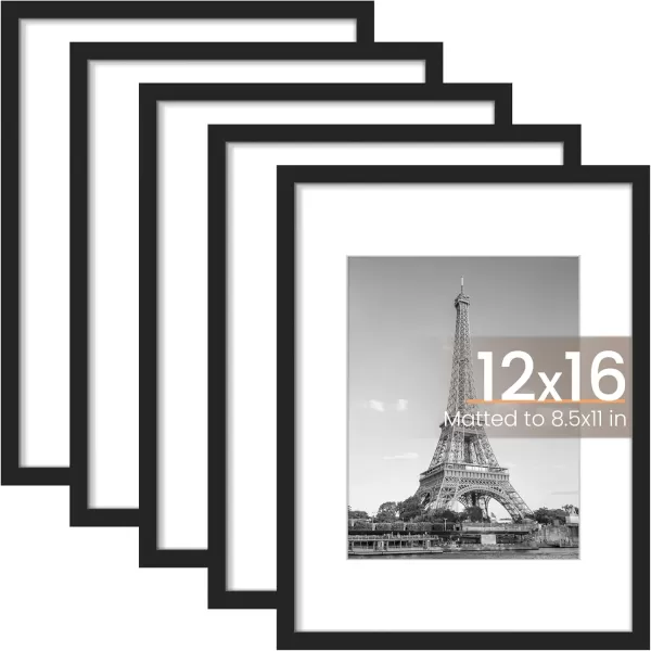 upsimples 8x10 Picture Frame Set of 5 Display Pictures 5x7 with Mat or 8x10 Without Mat Wall Gallery Photo Frames BrownBlack