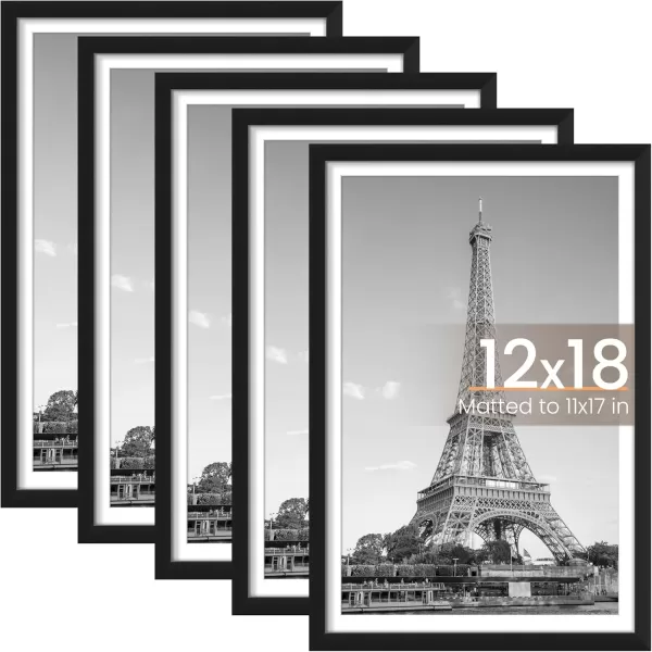 upsimples 8x10 Picture Frame Set of 5 Display Pictures 5x7 with Mat or 8x10 Without Mat Wall Gallery Photo Frames BrownBlack