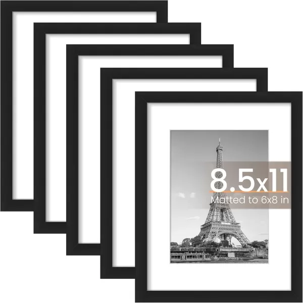 upsimples 8x10 Picture Frame Set of 5 Display Pictures 5x7 with Mat or 8x10 Without Mat Wall Gallery Photo Frames BrownBlack