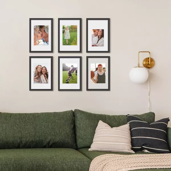 upsimples 8x10 Picture Frame Set of 5 Display Pictures 5x7 with Mat or 8x10 Without Mat Wall Gallery Photo Frames BrownBlack