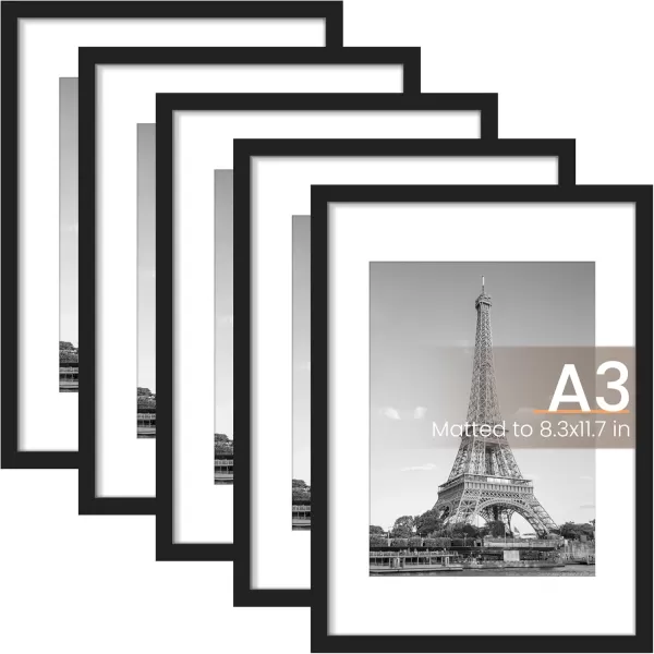 upsimples 8x10 Picture Frame Set of 5 Display Pictures 5x7 with Mat or 8x10 Without Mat Wall Gallery Photo Frames BrownBlack