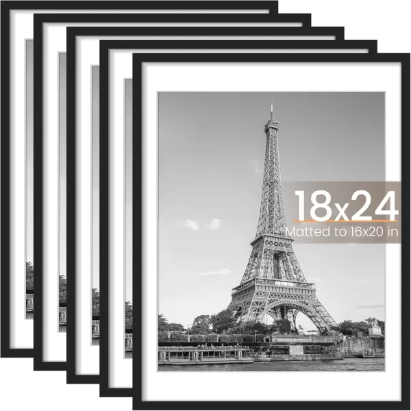 upsimples 8x10 Picture Frame Set of 5 Display Pictures 5x7 with Mat or 8x10 Without Mat Wall Gallery Photo Frames BrownBlack