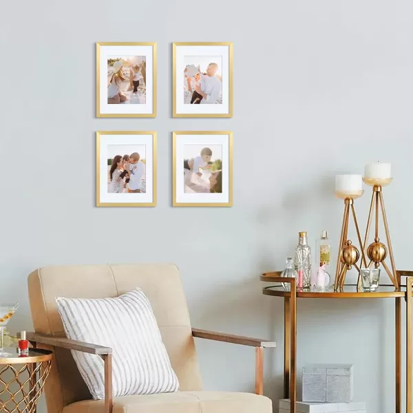 upsimples 8x10 Picture Frame Set of 5 Display Pictures 5x7 with Mat or 8x10 Without Mat Wall Gallery Photo Frames BrownGold