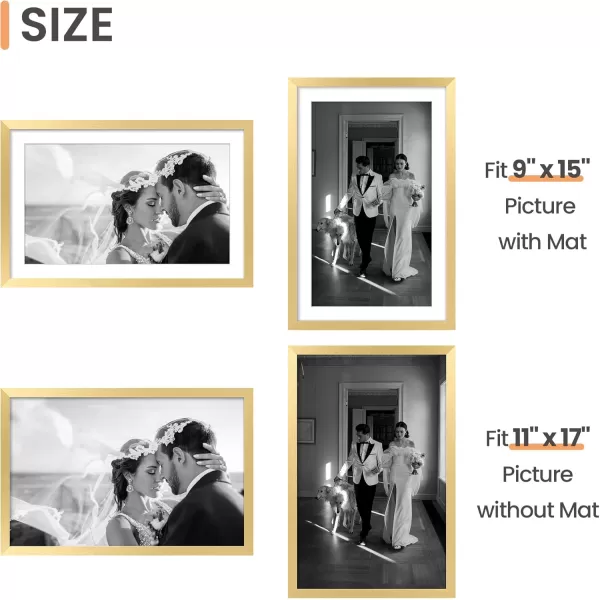 upsimples 8x10 Picture Frame Set of 5 Display Pictures 5x7 with Mat or 8x10 Without Mat Wall Gallery Photo Frames BrownGold