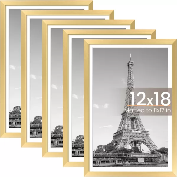 upsimples 8x10 Picture Frame Set of 5 Display Pictures 5x7 with Mat or 8x10 Without Mat Wall Gallery Photo Frames BrownGold