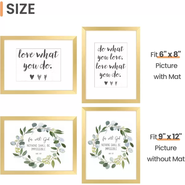 upsimples 8x10 Picture Frame Set of 5 Display Pictures 5x7 with Mat or 8x10 Without Mat Wall Gallery Photo Frames BrownGold