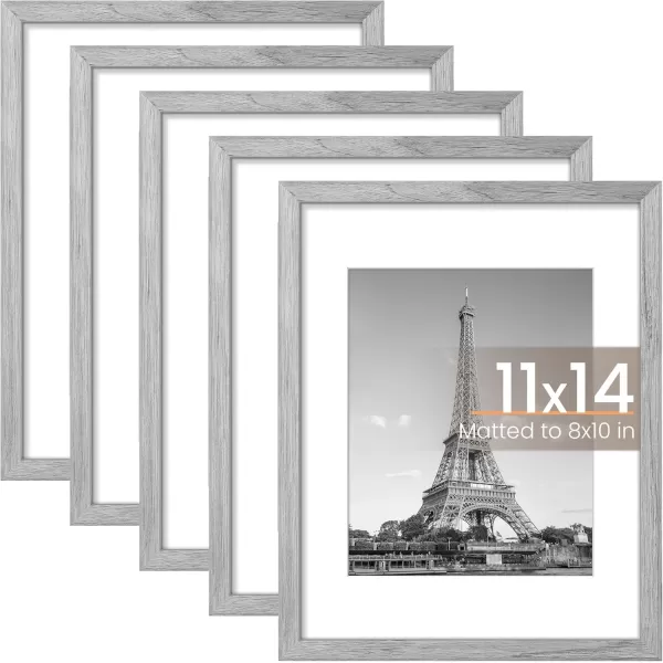 upsimples 8x10 Picture Frame Set of 5 Display Pictures 5x7 with Mat or 8x10 Without Mat Wall Gallery Photo Frames BrownGray