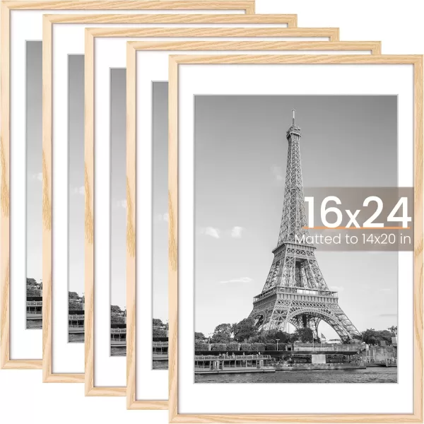 upsimples 8x10 Picture Frame Set of 5 Display Pictures 5x7 with Mat or 8x10 Without Mat Wall Gallery Photo Frames BrownNatural