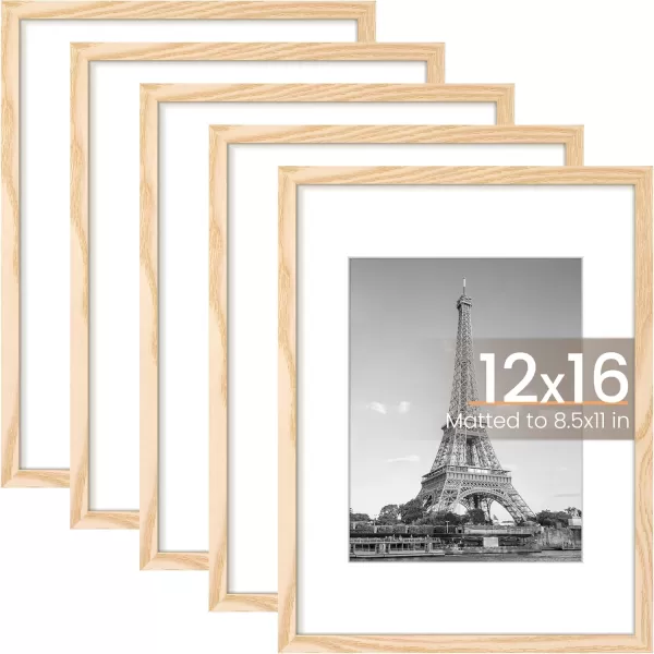 upsimples 8x10 Picture Frame Set of 5 Display Pictures 5x7 with Mat or 8x10 Without Mat Wall Gallery Photo Frames BrownNatural