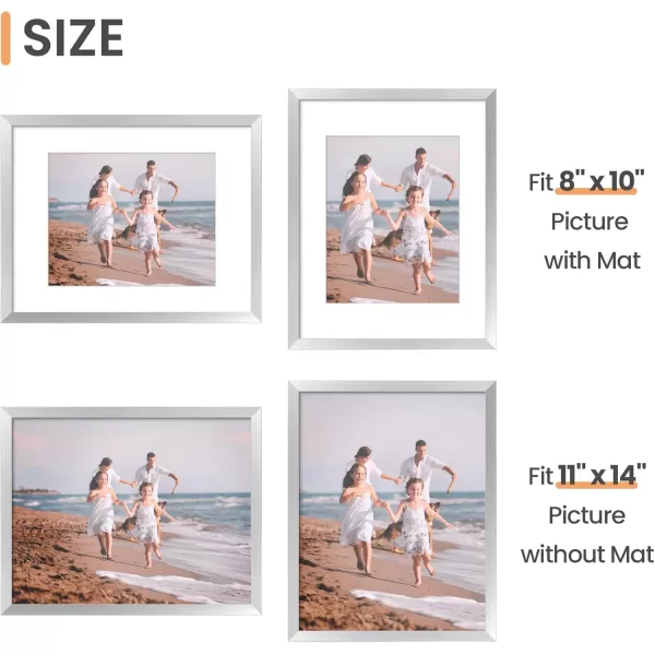 upsimples 8x10 Picture Frame Set of 5 Display Pictures 5x7 with Mat or 8x10 Without Mat Wall Gallery Photo Frames BrownSilver