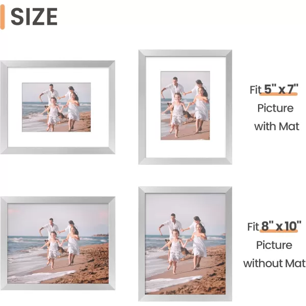 upsimples 8x10 Picture Frame Set of 5 Display Pictures 5x7 with Mat or 8x10 Without Mat Wall Gallery Photo Frames BrownSilver