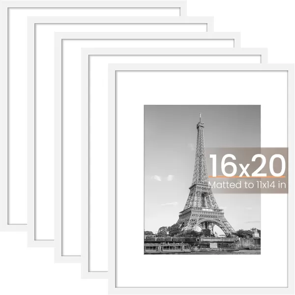 upsimples 8x10 Picture Frame Set of 5 Display Pictures 5x7 with Mat or 8x10 Without Mat Wall Gallery Photo Frames BrownWhite