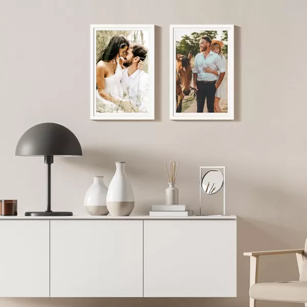 upsimples 8x10 Picture Frame Set of 5 Display Pictures 5x7 with Mat or 8x10 Without Mat Wall Gallery Photo Frames BrownWhite