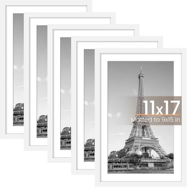 upsimples 8x10 Picture Frame Set of 5 Display Pictures 5x7 with Mat or 8x10 Without Mat Wall Gallery Photo Frames BrownWhite