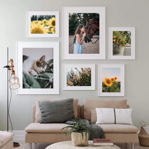 upsimples 8x10 Picture Frame Set of 5 Display Pictures 5x7 with Mat or 8x10 Without Mat Wall Gallery Photo Frames BrownWhite