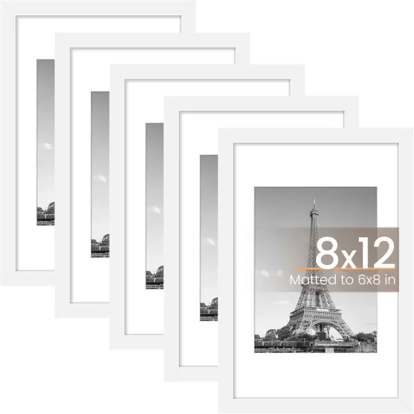 upsimples 8x10 Picture Frame Set of 5 Display Pictures 5x7 with Mat or 8x10 Without Mat Wall Gallery Photo Frames BrownWhite