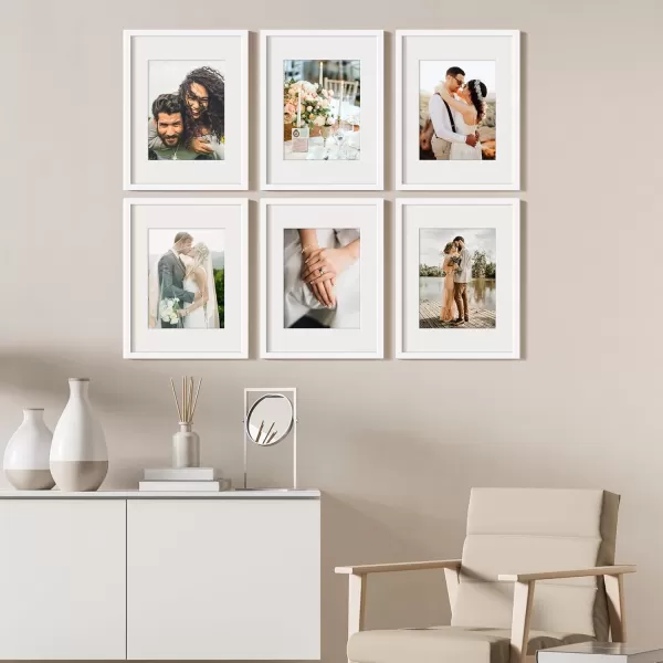 upsimples 8x10 Picture Frame Set of 5 Display Pictures 5x7 with Mat or 8x10 Without Mat Wall Gallery Photo Frames BrownWhite