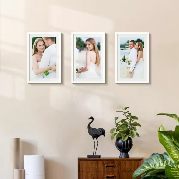 upsimples 8x10 Picture Frame Set of 5 Display Pictures 5x7 with Mat or 8x10 Without Mat Wall Gallery Photo Frames BrownWhite