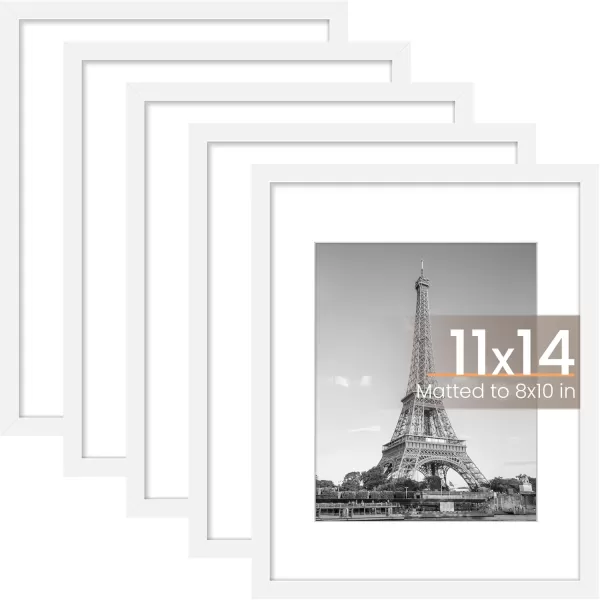 upsimples 8x10 Picture Frame Set of 5 Display Pictures 5x7 with Mat or 8x10 Without Mat Wall Gallery Photo Frames BrownWhite