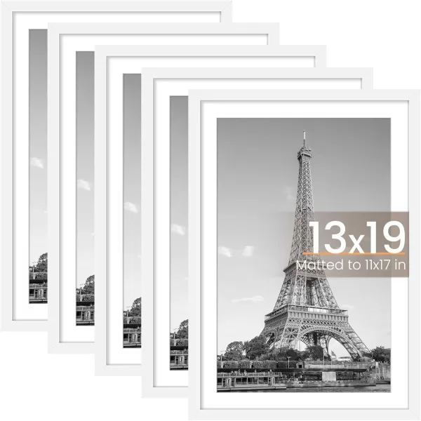 upsimples 8x10 Picture Frame Set of 5 Display Pictures 5x7 with Mat or 8x10 Without Mat Wall Gallery Photo Frames BrownWhite