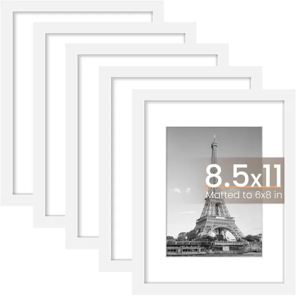 upsimples 8x10 Picture Frame Set of 5 Display Pictures 5x7 with Mat or 8x10 Without Mat Wall Gallery Photo Frames BrownWhite