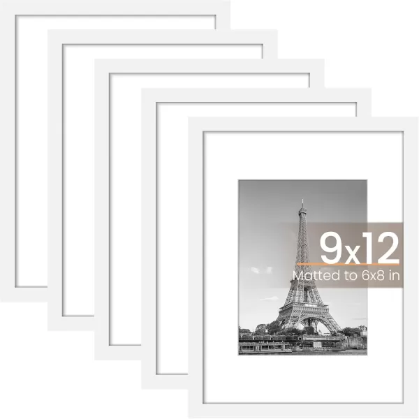 upsimples 8x10 Picture Frame Set of 5 Display Pictures 5x7 with Mat or 8x10 Without Mat Wall Gallery Photo Frames BrownWhite