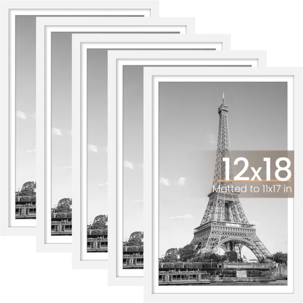 upsimples 8x10 Picture Frame Set of 5 Display Pictures 5x7 with Mat or 8x10 Without Mat Wall Gallery Photo Frames BrownWhite