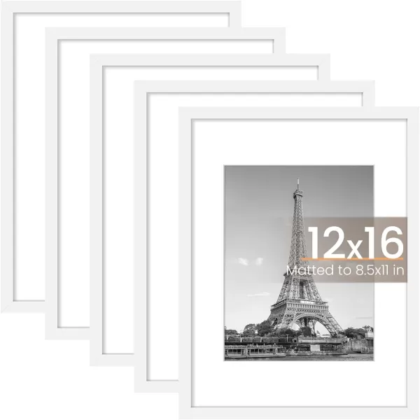 upsimples 8x10 Picture Frame Set of 5 Display Pictures 5x7 with Mat or 8x10 Without Mat Wall Gallery Photo Frames BrownWhite