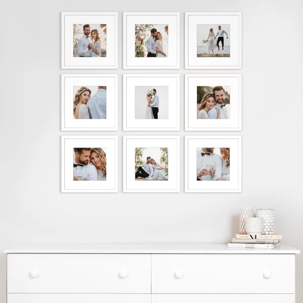 upsimples 9 Pack 12x12 Picture Frame Gallery Wall Frame Set with Mat for 8x8 or 12x12 Without Mat White Square Photo Frame Collage Wall Dcor for Home HangingWhite