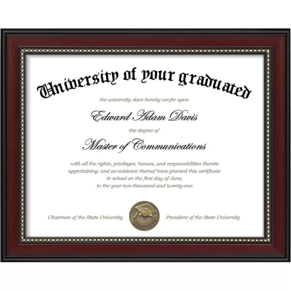 upsimples 11x14 Diploma Frame with High Definition Glass Display 85x11 Certificate with Black over Gold Mat Degree Document Frame for Wall and Tabletop Mahogany with Gold Beads 1 PackMahogany