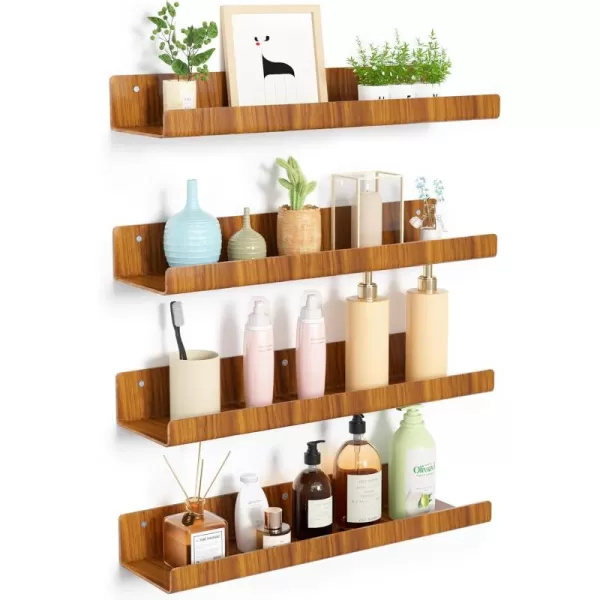 upsimples 4 Pack Acrylic Shelves for Wall Storage 15quot Floating Bookshelves for Kids Display Shelf Organizer for Bathroom Bedroom Living Room Kitchen Room Decor WhiteWood Grain