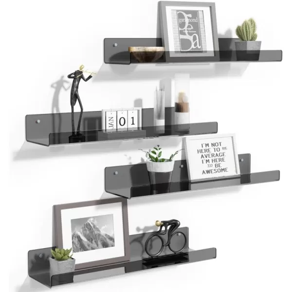 upsimples 4 Pack Acrylic Shelves for Wall Storage 15quot Floating Bookshelves for Kids Display Shelf Organizer for Bathroom Bedroom Living Room Kitchen Room Decor WhiteClear Black