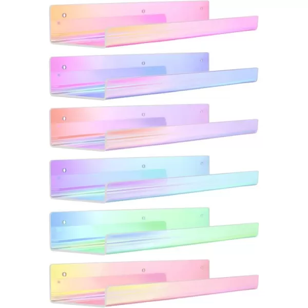 upsimples 6 Pack Acrylic Shelves for Wall Storage 15quot Floating Bookshelves for Kids Display Shelf Organizer for Bathroom Bedroom Living Room Kitchen Room Decor ClearIridescent