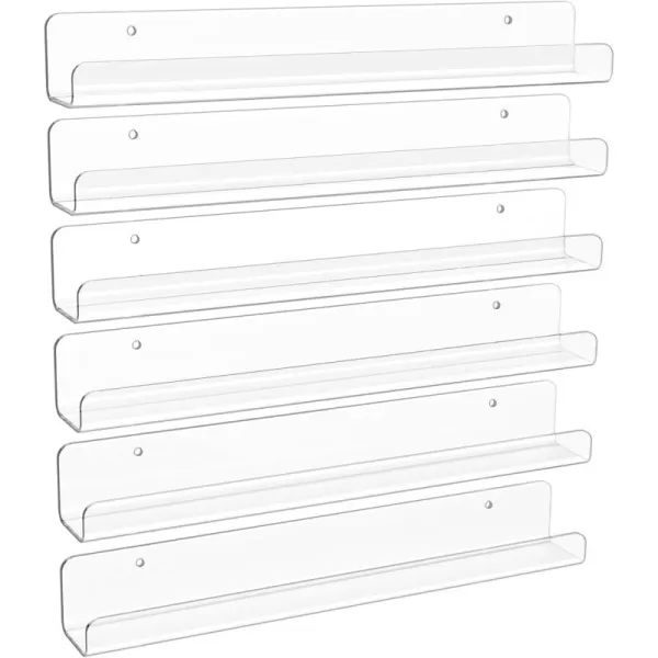 upsimples 6 Pack Clear Acrylic Shelves 12quot Nursery Book Shelves for Wall Floating Bookshelf for Kids Baby Vinyl Display Record Holder Magazine Rack Picture Ledge Shelf