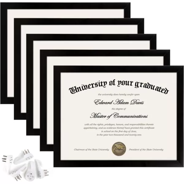 upsimples 85x11 Picture Frame Certificate Document Frame with High Definition Glass 5 Pack Diploma Frames for Wall and Tabletop BrownBlack