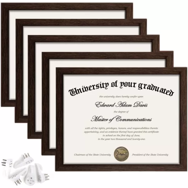 upsimples 85x11 Picture Frame Certificate Document Frame with High Definition Glass 5 Pack Diploma Frames for Wall and Tabletop BrownBrown