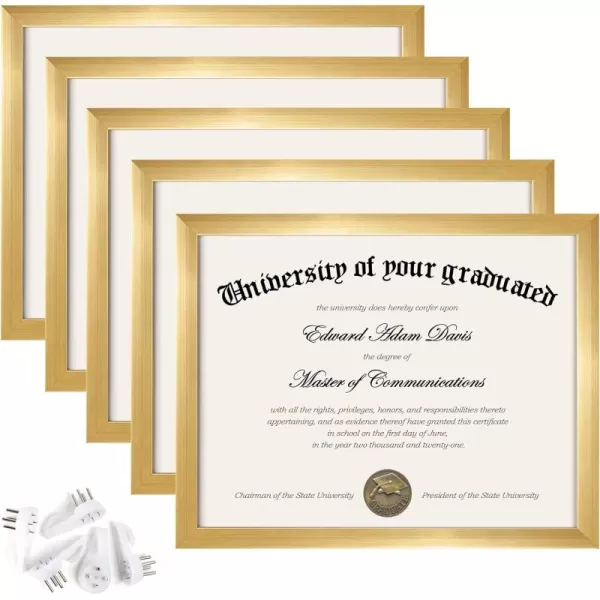 upsimples 85x11 Picture Frame Certificate Document Frame with High Definition Glass 5 Pack Diploma Frames for Wall and Tabletop BrownGold