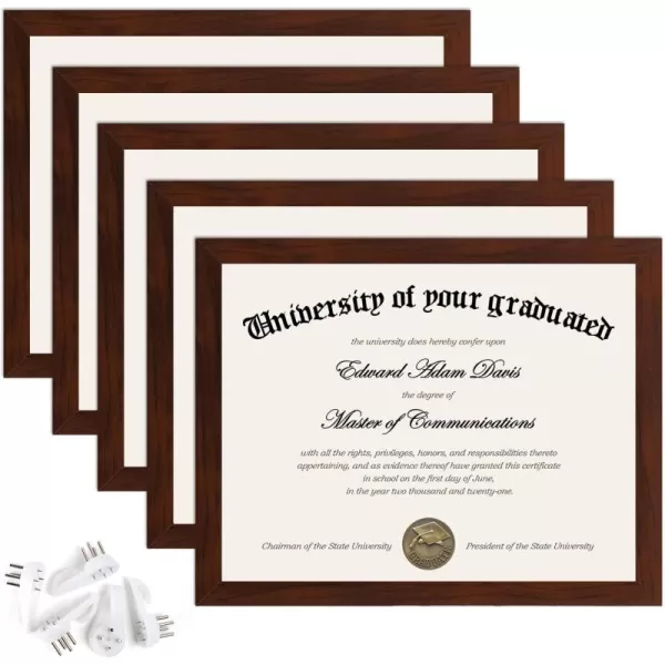 upsimples 85x11 Picture Frame Certificate Document Frame with High Definition Glass 5 Pack Diploma Frames for Wall and Tabletop BrownMahogany