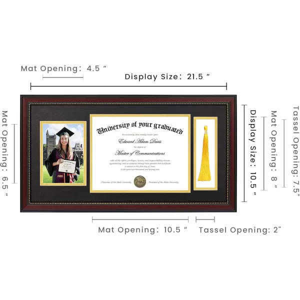 upsimples 11x14 Diploma Frame with High Definition Glass Display 85x11 Certificate with Black over Gold Mat Degree Document Frame for Wall and Tabletop Mahogany with Gold Beads 1 PackMahogany