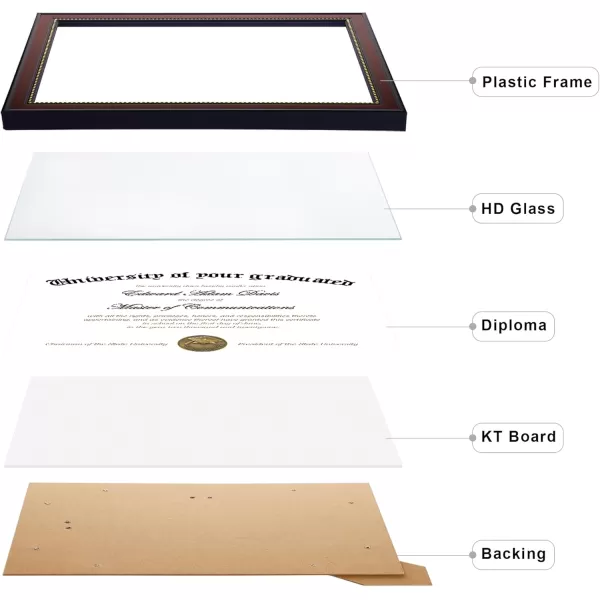 upsimples 11x14 Diploma Frame with High Definition Glass Display 85x11 Certificate with Black over Gold Mat Degree Document Frame for Wall and Tabletop Mahogany with Gold Beads 1 PackMahogany